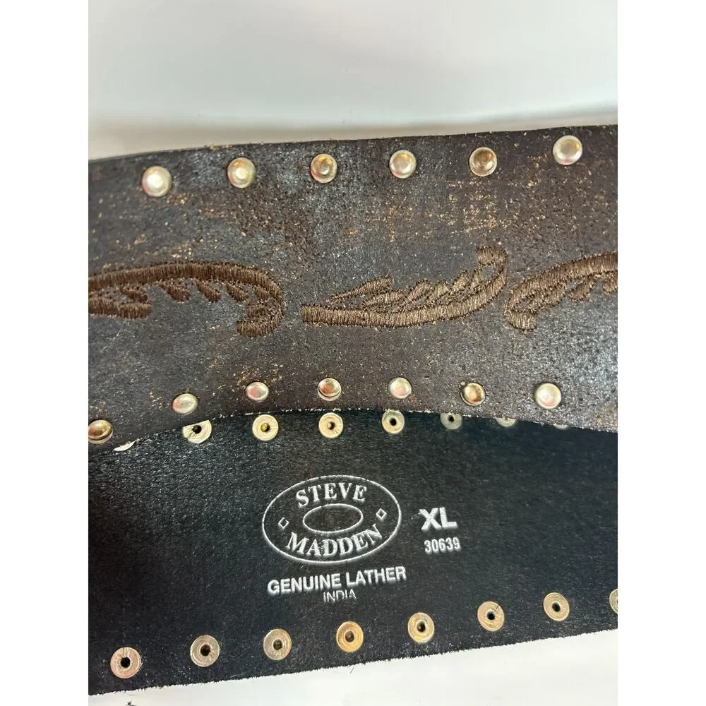 Steve Madden Brown Leather XL Studded Embroidered Belt Renaissance Fairy